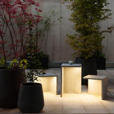 China Morden Creative Design High Quality Stainless Steel PC Lounge Chair Table Shape Outdoor Lawn Led Garden Lamp for sale