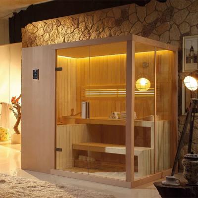 China Computer Control Panel 2022 The Latest Low Electromagnetic Field Hemlock 3 People Infrared Sauna Room for sale