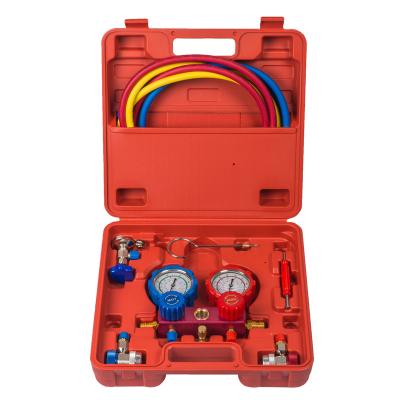 China Automotive AC System Diesel Engine Injector Car AC Pressure Gauge Tool Kit Silicone Oil 134A Common Cool Gas Meter Set for sale