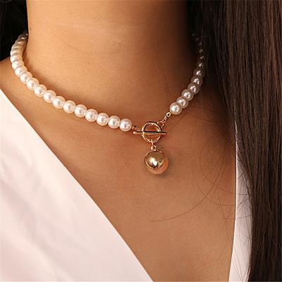 China Vintage Goth Pearl Necklace Gold Color Lasso Pendants Women Jewelry On The Neck Chain Pearl Necklace Chocker Necklace For Girl Kpop for sale