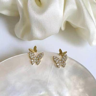 China Classic Diamond Silver Needle Gold Stud Earring Design Jewelry Luxury Butterfly Fashion Earrings For Women for sale