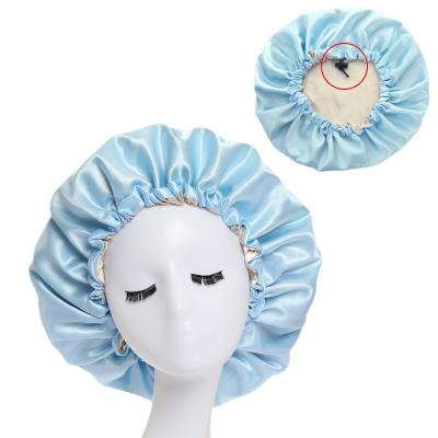 China Women Night Sleep Casual Hair Cover Hood Silky Satin Double Layer Fit Curly Floppy Hair Head Cover Hat Styling Accessories for sale