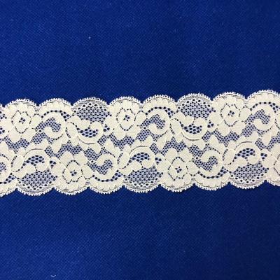 China Sustainable Elastic Lace Up 6.5CM Fashion 3D Nylon Spandex Stretch Lace White Floral Trim for sale