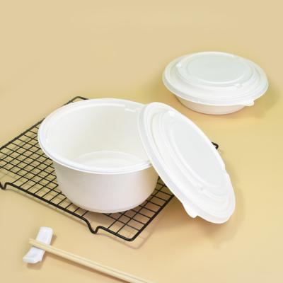 China Virgin High Quality Microwave Round 1500ml Sugarcane Salad Container With Lid for sale