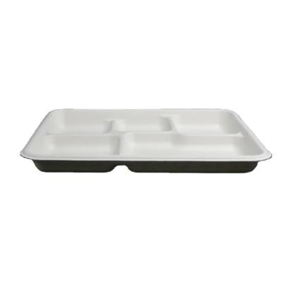 China Disposable Virgin Sugar Cane Pulp Biodegradable Tableware Tray With 5 Compartment for sale