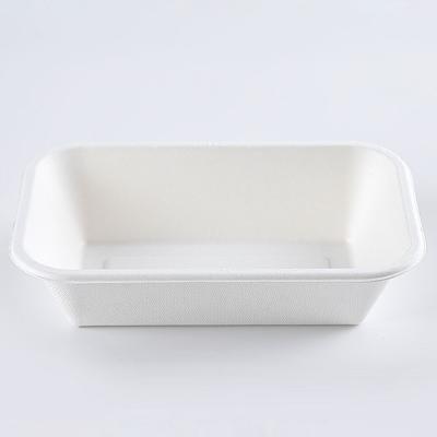 China Virgin Food Grade Sugarcane 32oz Rectangular White Pulp Compostable Food Tray for sale