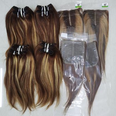 China Letsfly Style Silky Straight Wave New Style Wholesale Price P4/27 Bundles With Closure Machine Made Brazilian Hair Free Shipping for sale