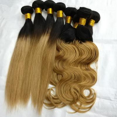 China Letsfly Silky Straight Wave in 10pcs Sale 10pcs Ombre Brazilian T1B/27 Body Blonde Body Wave Remy Hair Extensions 2 Tones Silky Straight Wave for sale