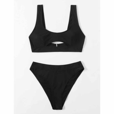 China Olive Sporty Customer Label Black Key Hole Antibacterial Beachwear Bikini Custom 2 Pieces Set Beach Wear Women Swimwear for sale