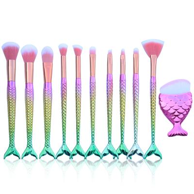 China Angular Blush New Custom Logo 11 Mermaid Makeup Brush Loose Powder Eyeshadow Makeup Brush for sale