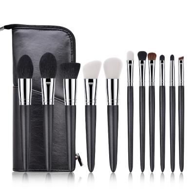 China Angular Blush High Quality Professional Wooden Handle Makeup Brush Set 11 Pieces Makeup Brush With Bag for sale