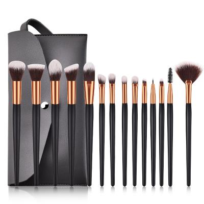 China Angular Blush High Quality Professional Wooden Handle Makeup Brush Set 14 Pieces Makeup Brush With Bag for sale