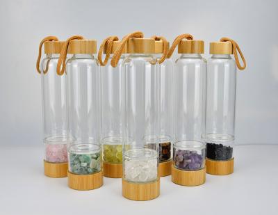 China WITH LID 500ml Natural Crystal Infused Water Bottle Bamboo Lid Crystal Water Bottle for sale