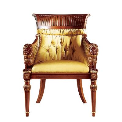 China Manual Solid Wood Carving Baroque Solid Wood Carved Chair Armchai Upholstered Living Room Luxury Armchair French Fabric Leisure for sale