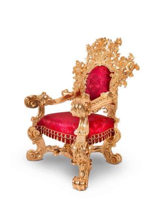 China Manual Solid Wood Carving European Luxury Golden Style Wooden Baroque Living Room Antique Carved Luxury Armchair for sale