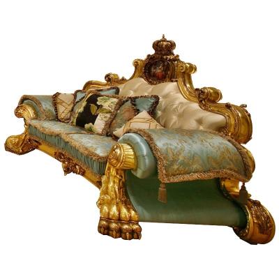 China Other Royal Red Gold Fabric Sofa Set Living Room Furniture Hand Carved Solid Wood Luxury Wooden Classic Sofa for sale