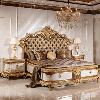 China FRENCH EUROPEAN Custom Royal Antique Italian Style Bed Fabric Solid Wood Bed Bedroom Furniture for sale