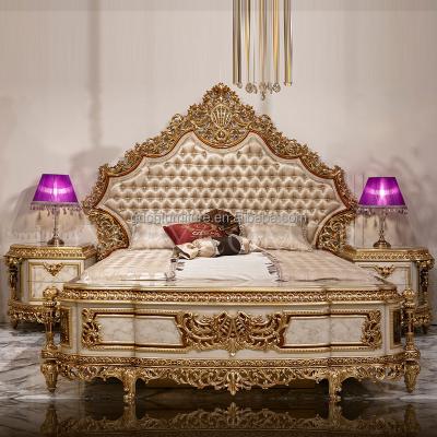 China EUROPEAN Europe Style Birch Furniture , French Luxury Classic Upholstered Fabrics Solid Wood Carving Bed for sale