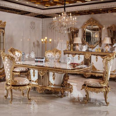 China Hand Carved Portable Elegant French Dining Table Handcrafted Solid Wood Top 6 Style Solid Wood Chairs Custom Luxury Royal Home Design for sale