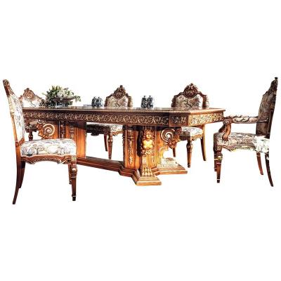 China French luxury solid wood carving furniture manual solid wood carving dining room table restaurant dining table antique manual table furniture for sale