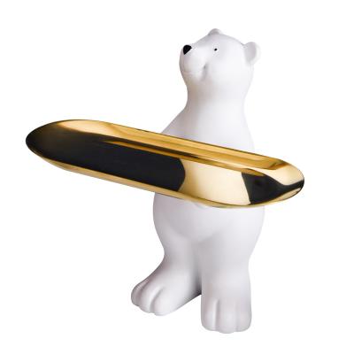 China Europe guaranteed quality resin polar bear ornaments resin cute animal crafts jewelry table storage box decoration items for sale