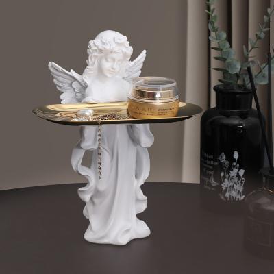 China Hot Selling Europe Resin Crafts Praying Girl Angel Metal Tray Storage Ornament Luxury Home Decoration for sale