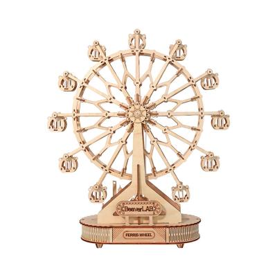 China Ferris Wheel Music Box 3d Wooden Jigsaw Toy Custom 3d Jigsaw Factory Price Education DIY Jigsaw Puzzle For Kids for sale