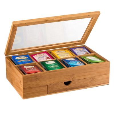 China Large Viable Natural Bamboo Tea Caddy Storage Organizer | rectangular bamboo tea box | natural bamboo tea box 32.8*19.8*10.6 for sale