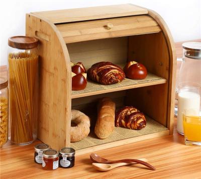 China Bambusfasern sustainable bamboo fiber bread box with 2 layers 15*9.8*14.2 inch with adjustable door layers for sale