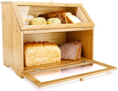 China Sustainable bamboo from Schachtel aus. Large Capacity 2 Tiers Storage Container Rice Coffee Bread Wooden Storage Box Bamboo Bamboo And Wooden Box for sale