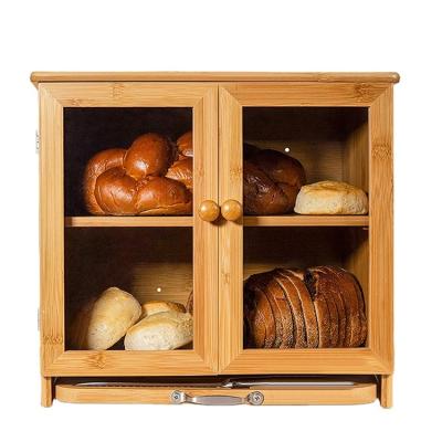 China Freshness Preservation Bamboo Bread Box Kitchen Place Double Bread Box Can Support Product Customization for sale