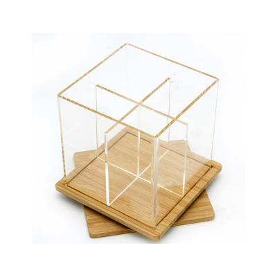 China Sustainable Acryl Aufbewahrungsbox Customized Size Rotating Acrylic Stationery Storage Box With Bamboo Base Acrylic Storage Box Organizer for sale