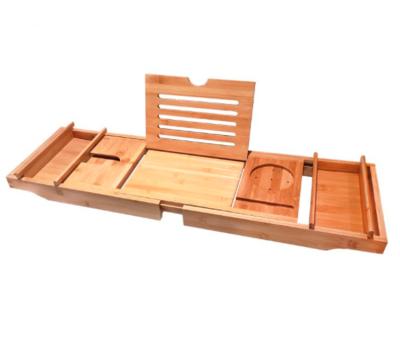 China Sustainable Adjustable Luxury Bamboo Bathtub Caddy Tray Bathtub Caddy With Extend Bamboo Wooden Side for sale