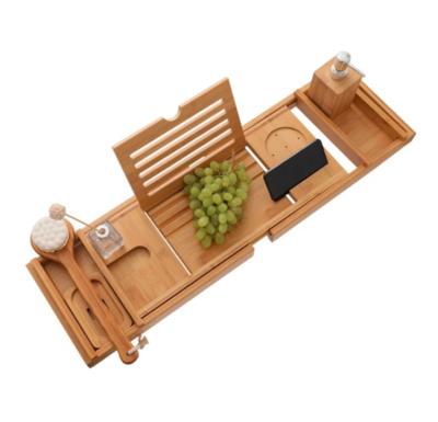 China Bambus Sustainable Bamboo Bath Cart For Tub | Bamboo bath caddy bamboo tray for tub | Bambu Bath Trolley Bamboo Tray For Bathroom for sale