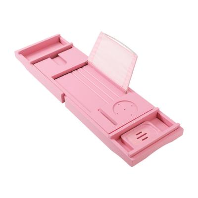 China Sustainable Pink Bath Rack Telescopic Bamboo Bath Rack Bath Pillow for sale