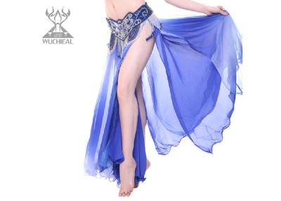 China Blue Long Slit 120D Chiffon Belly Dancing Skirts Wear For Dancing Competition for sale