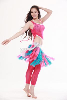 China Fashionable Red Belly Dance Practice Clothes with Spandex Mesh Pants Top for sale