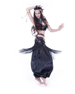 China Fashion Black Tribal Belly Dance Costumes With Loose Pants For Practice for sale