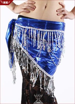 China Royal Blue Plus Size Belly Dancing Hip Scarves With Fimbriate Tiny Paillette for sale