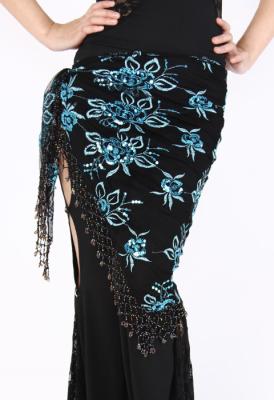 China Simple Elegant Long Belly Dancer Hip Scarf With Embroidered Flower For Adult OEM for sale