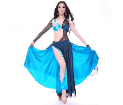 China Light Blue Fluffy Lace Indian Belly Dance Costumes Plus Size , Two Color Mixing for sale