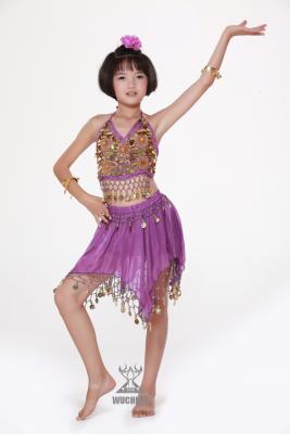 China Shinning Sexy Girls Girls Belly Dancing Costume With Coins / Paillettes In Purple / Red for sale