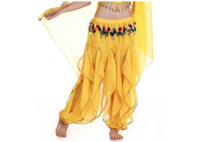 China Yellow Fluffy Chiffon Belly Dance harem Pants with Sequin , Women Dance Wear for sale