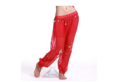 China Modern Red Chiffon Belly Dance Pants for Girl with Bloomer Hanging Gold Coins for sale