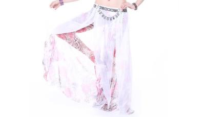 China Baggy Belly Dance Silk Pants with Floral Print / Czech Diamonds in Top Grade for sale