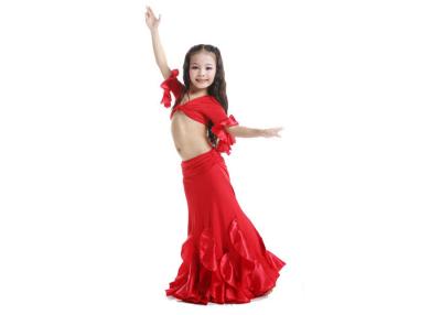 China Milk Silk Stage Red Kids Belly Dance Costumes Fishtail Skirt and Top for sale