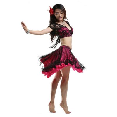 China Simple Traditional Lace Professional Belly Dance Costumes Rose Red , High Elastic for sale