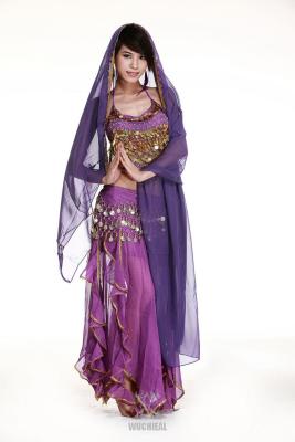 China Purple Belly Dance Performance Costumes With Sequins and Coins Decoration for sale