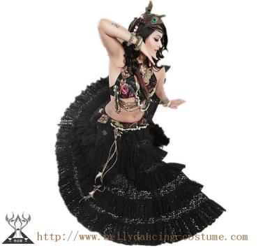 China High Class Thick Tribal Belly Dance Costumes Hand Made Fabric Flower for sale