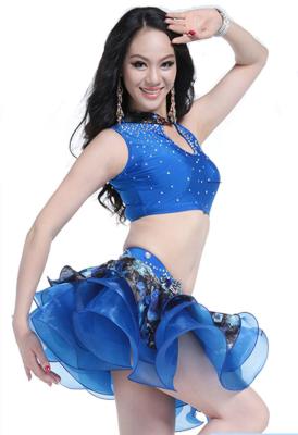 China Sexy 2 Pieces Latin Belly Dance Competition Costumes With Bubble Skirt Design for sale